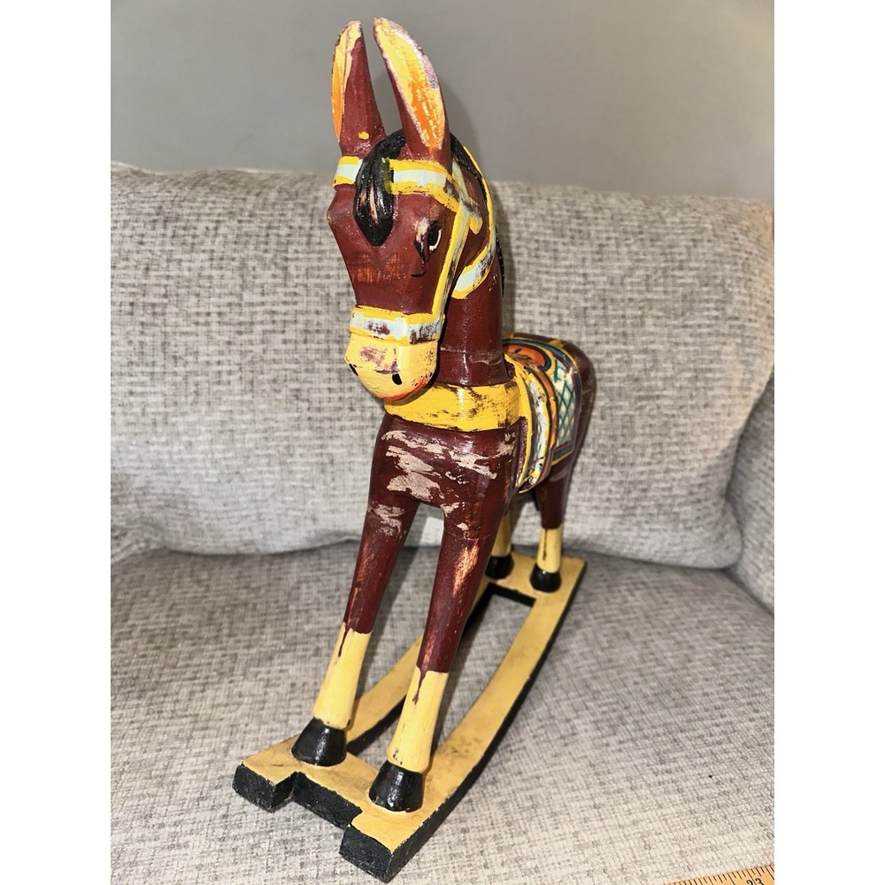 Vintage Wooden Rocking Horse - Hand Carved, Painted 18 by 16 - Nursery Decor - Picture 2 of 8